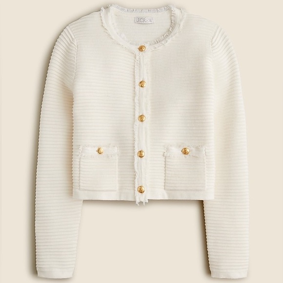 J. Crew Emilie Sweater Lady Jacket in Textured Cotton Blend Cream/Gold M
